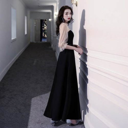 演奏会ドレス レディース 結婚式ドレス パーティードレス ワンピース ロングワンピース シースルー イブニングドレス パール 装飾 フレアスリーブ お呼ばれ きれいめ おしゃれ 演奏会ドレス