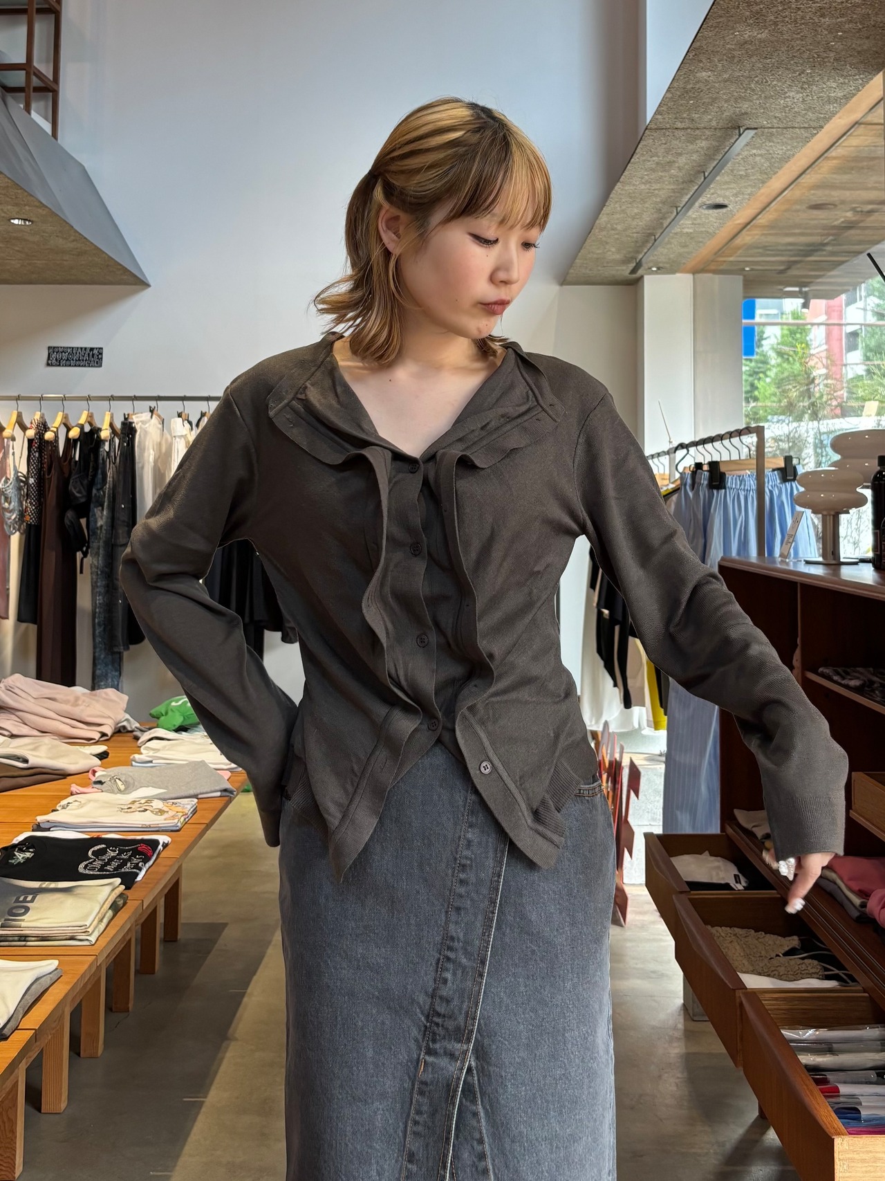 【26AW】push BUTTON プッシュボタン / カーディガン / DRAPED CARDIGAN - 1