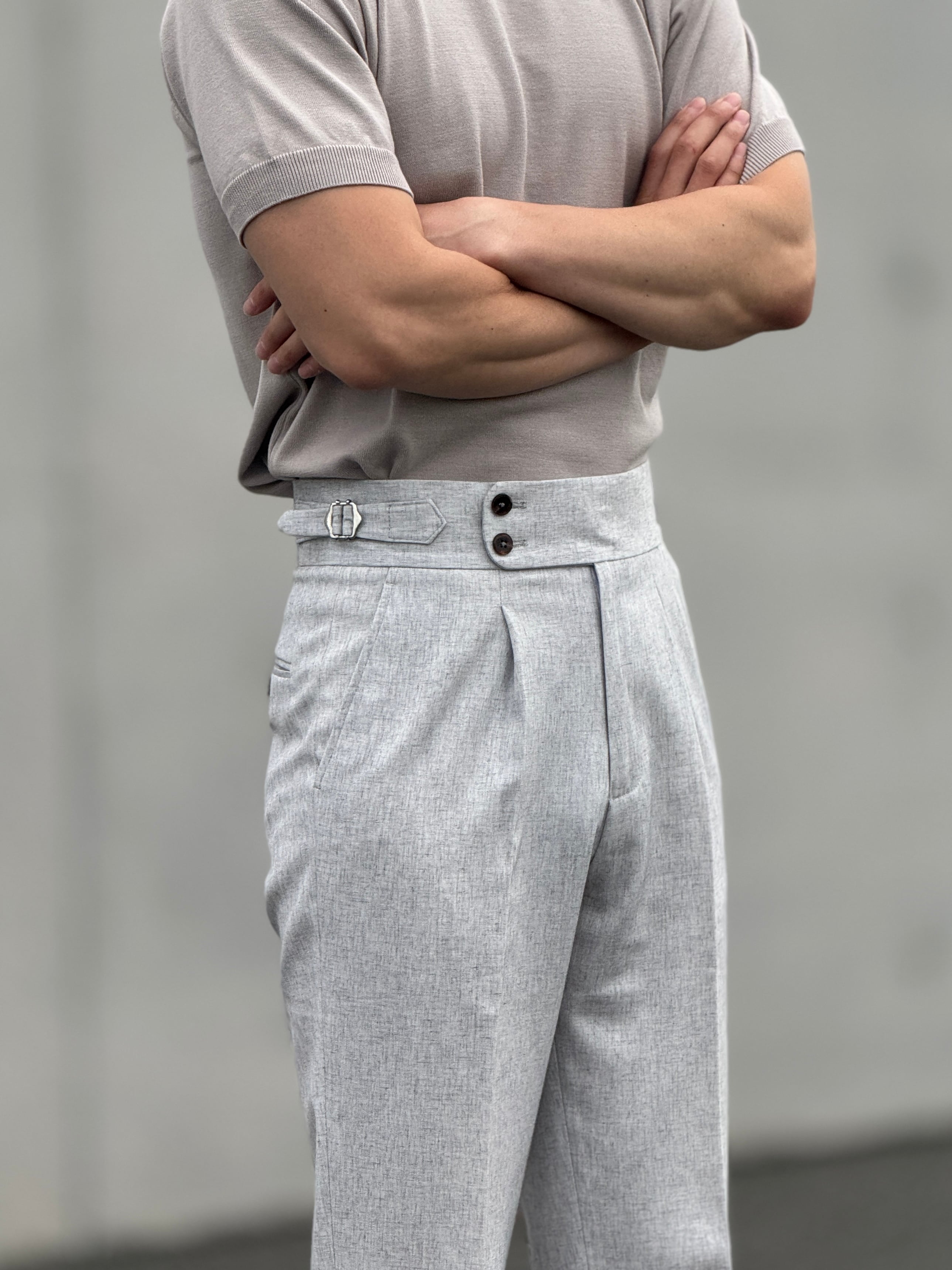 リネンブレンドベルトレススラックス | Wide Range