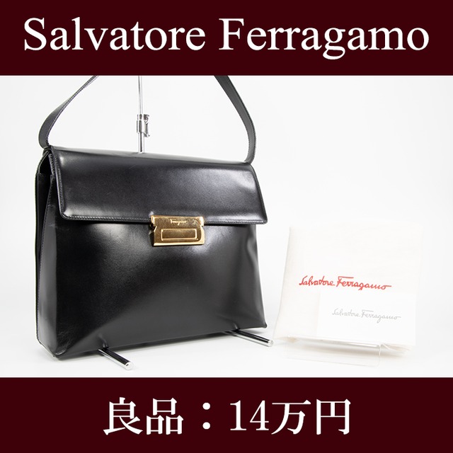 【全額返金保証・送料無料・良品】Ferragamo・フェラガモ・ショルダーバッグ(人気・高級・レア・珍しい・黒・ブラック・鞄・バック・E174)