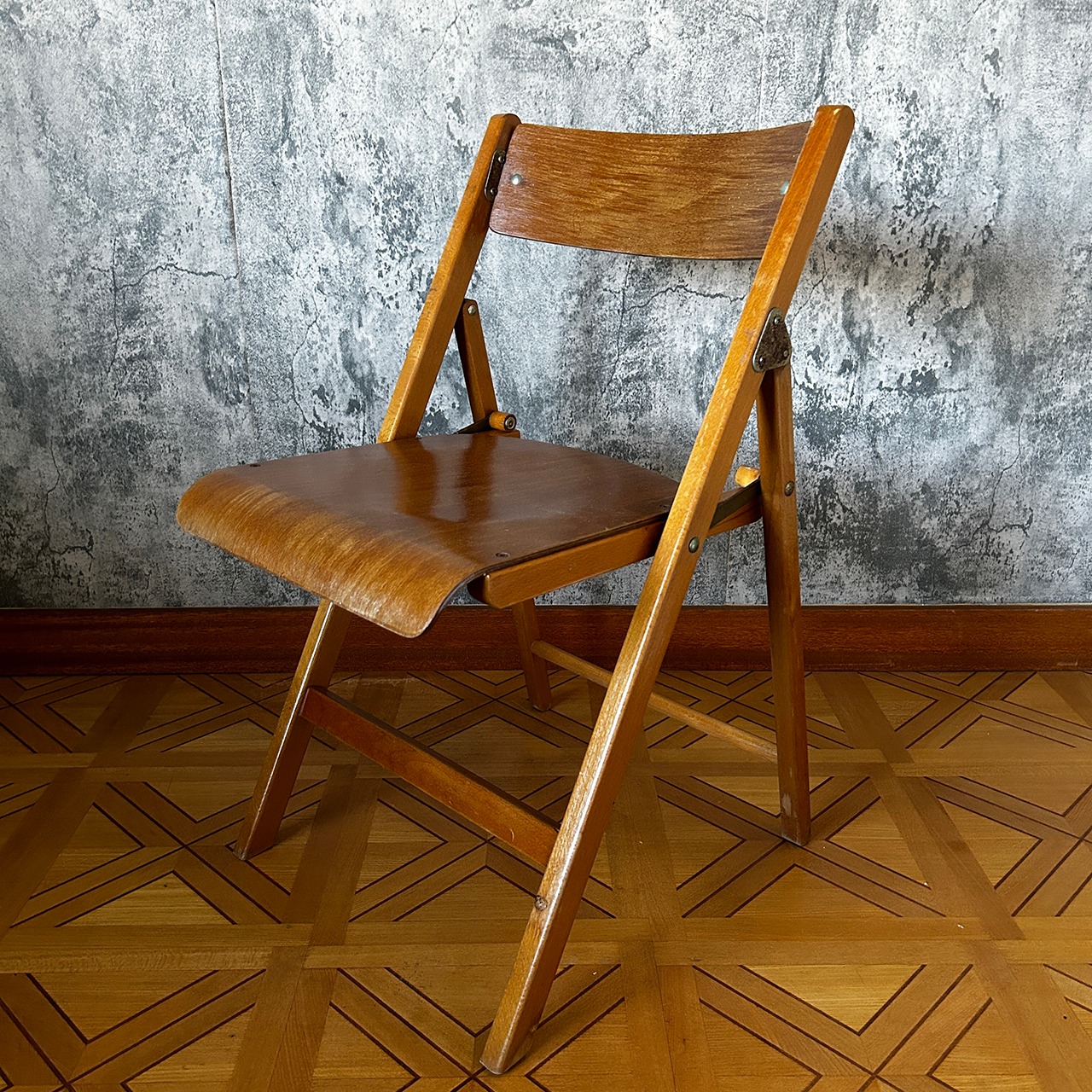 70's Vintage French Wood Folding Chair Used 中古 リペア済