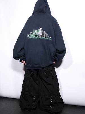 "刺繍" back design over silhouette zip-up hoodie