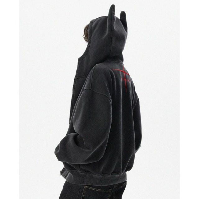devil horn zip-up hoodie　デビルホーンジップパーカー　J2169