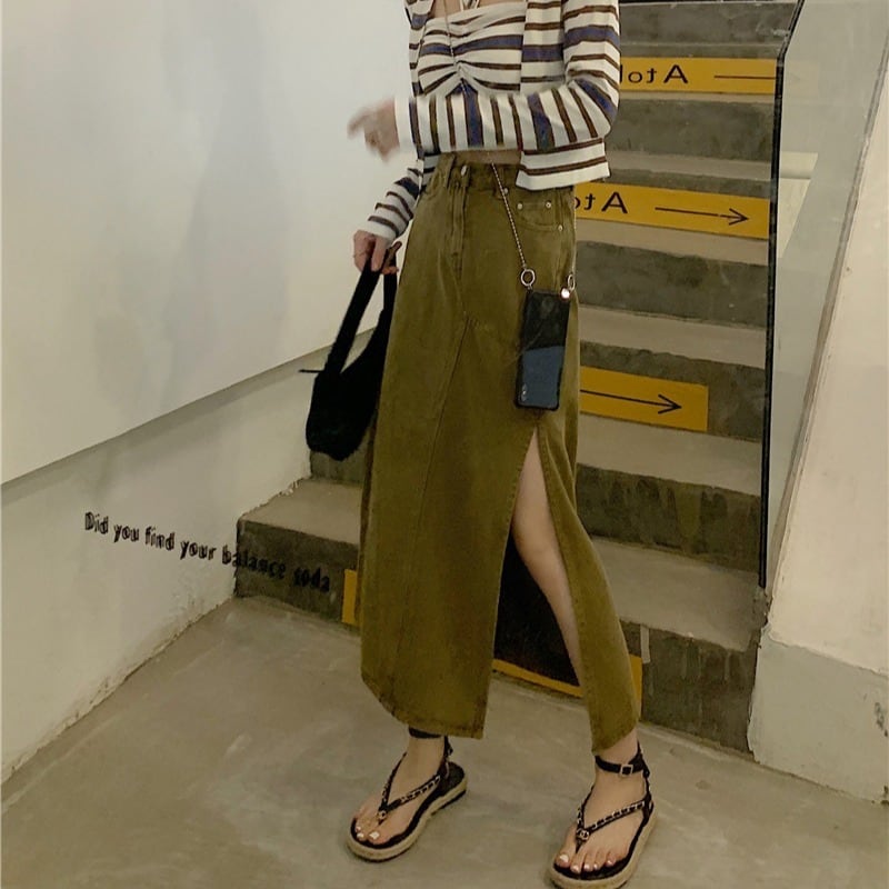 スカート サマーハイウェストウェストスリムロング 夏物 モンロー3424912867