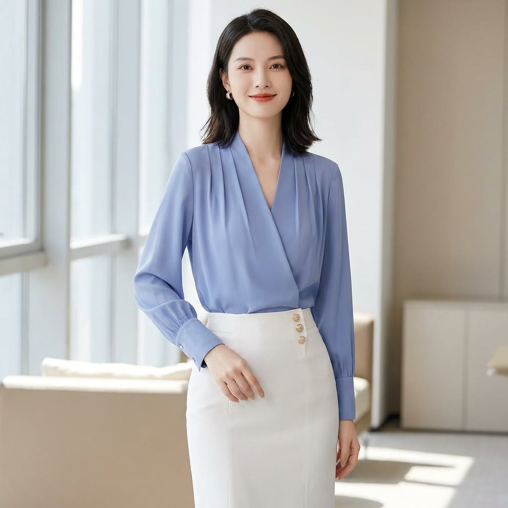 Vネックハイエンドロングスリーブブラウス A1081