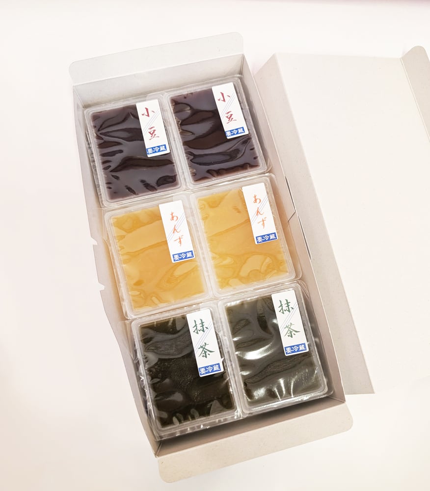 <簡易箱>水ようかん６個入（小豆こし２・あんず２・抹茶２）