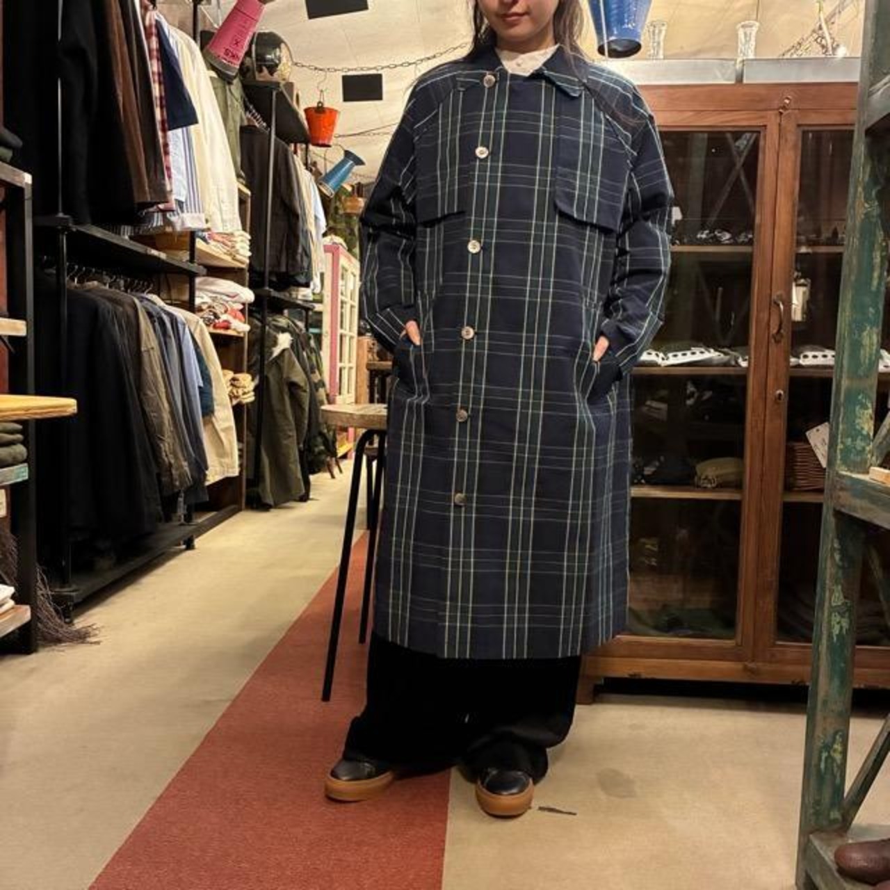 TISSU High Density Effortless Trench Coat in Blackwatch Tartan, Green and Black, Water-Repellent, Pollen-Guard, Raglan Style