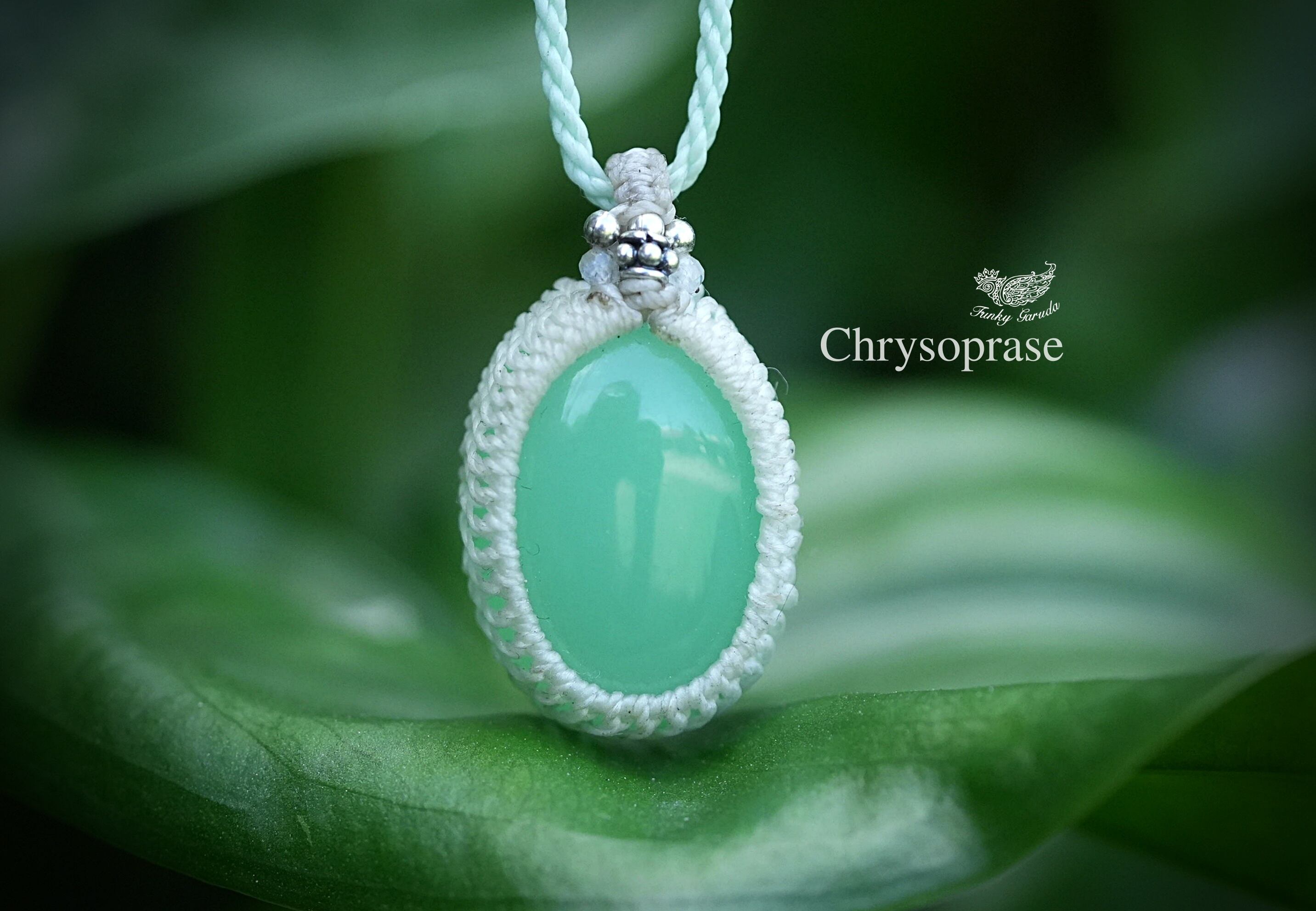 ぷっくり滑らかグリーン★クリソプレーズ マクラメネックレス1692