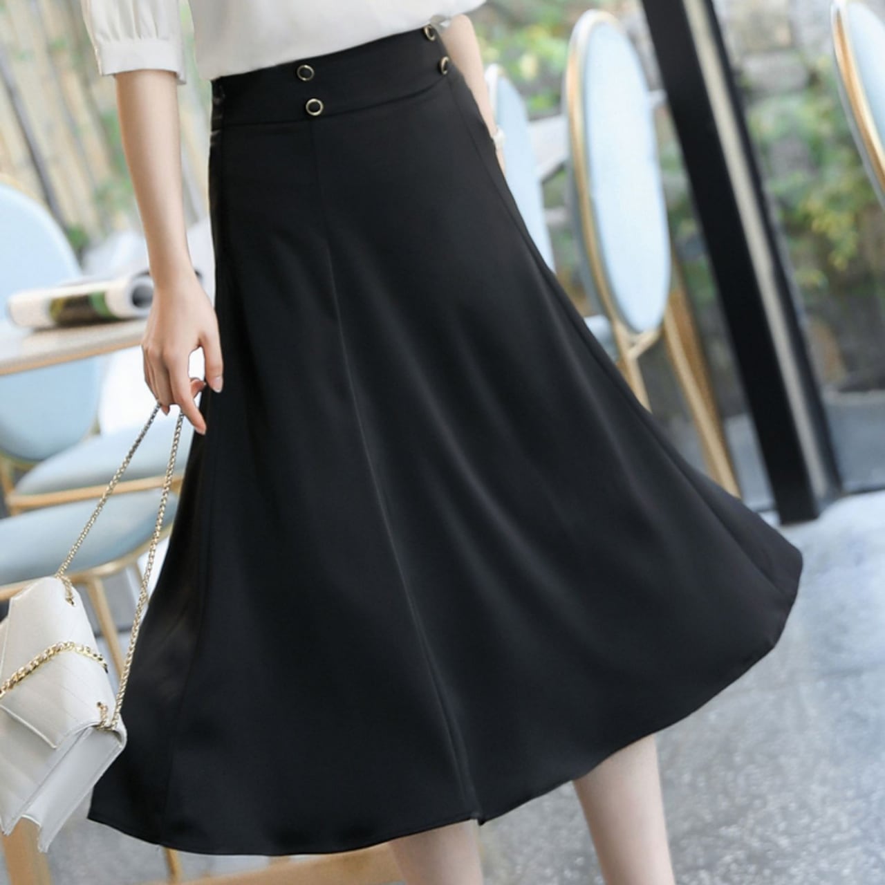 リングボタン付きハイウエストフレアスカート Me1414