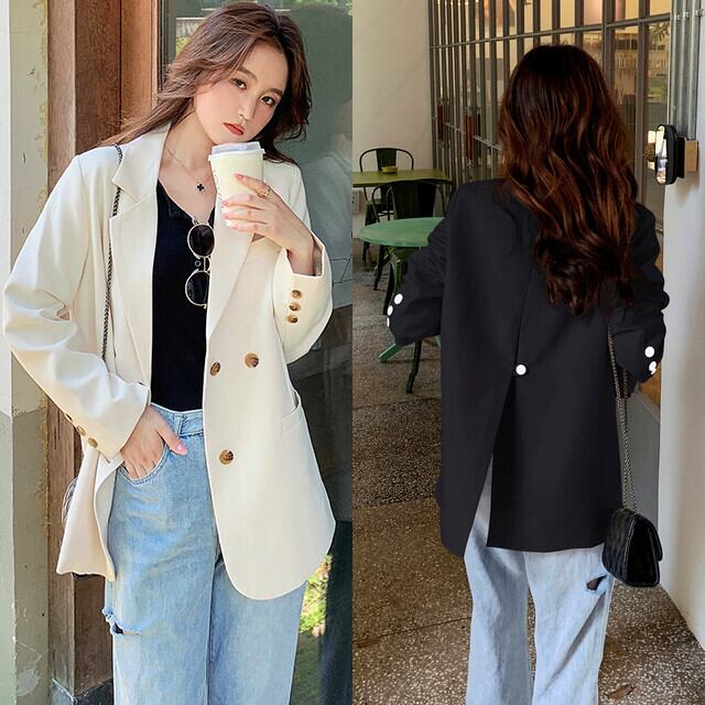 ジャケット レディース シンプル オーバーシルエット フォーマル 高見え クリーム/ブラック S/M/L