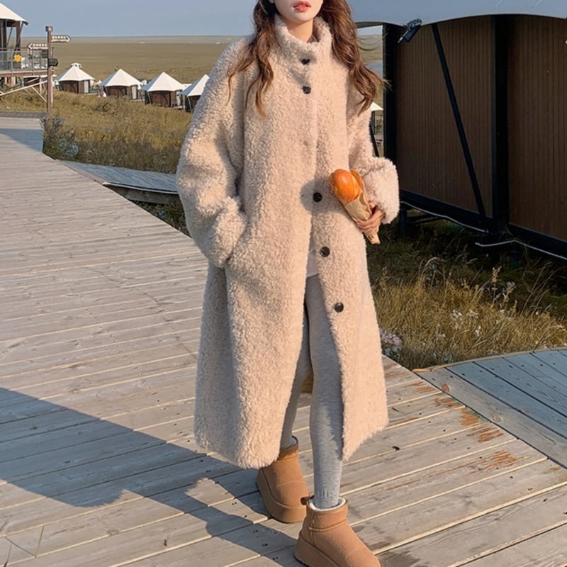 スタンドカラーボアロングコート