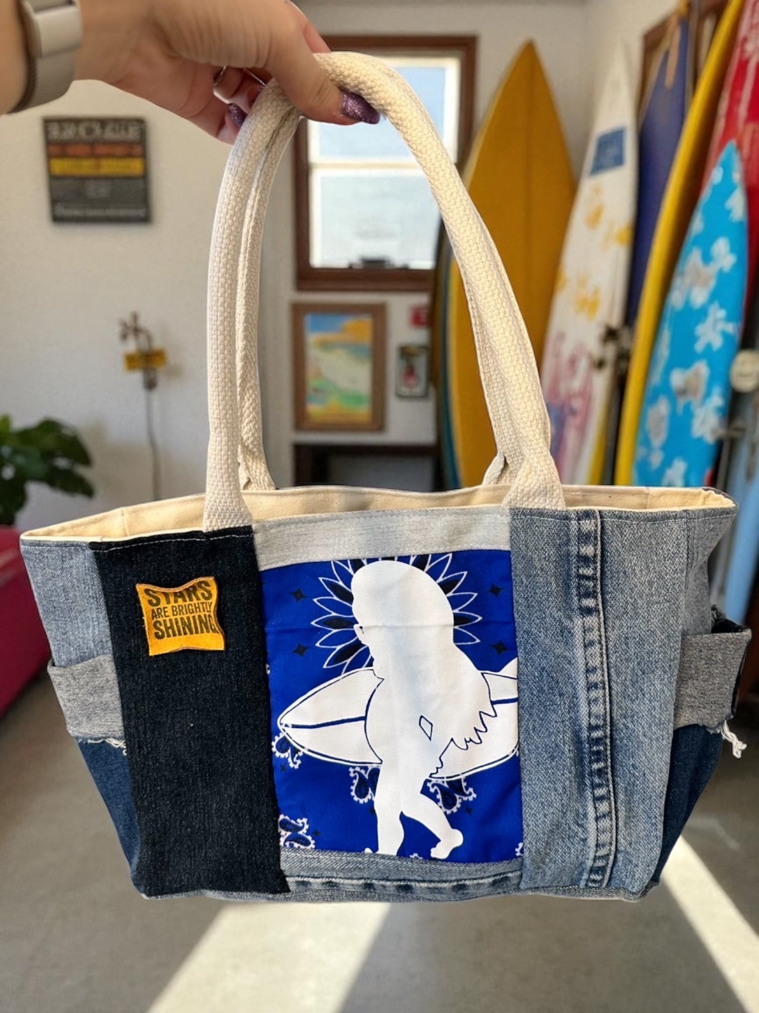 デニムペイズリー柄トートバッグ(A)Mサイズ