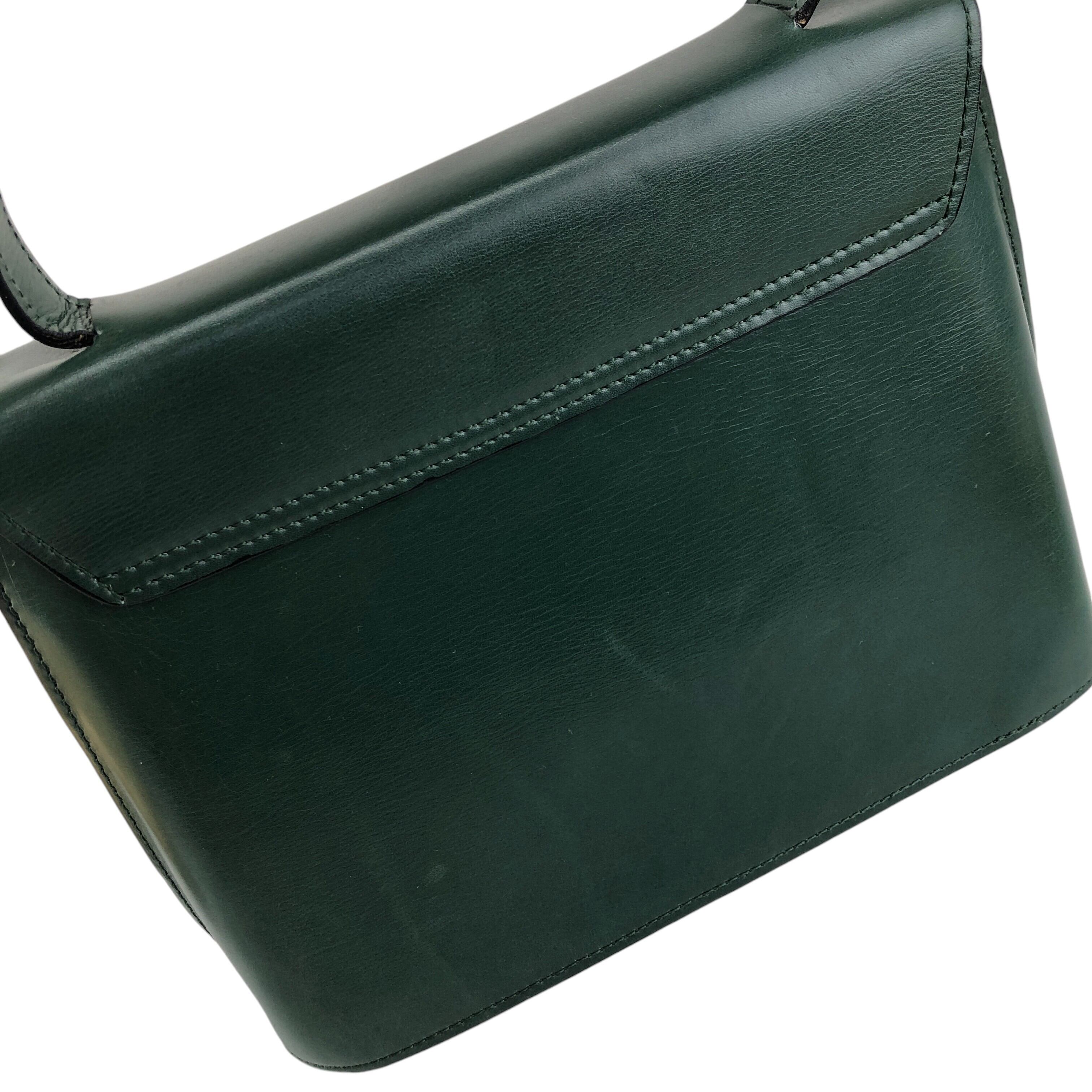 CELINE セリーヌ ハンドバッグ ダークグリーン ガンチーニ レザー