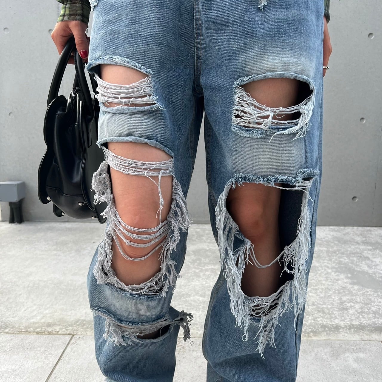 ダメージ加工ハイウエストデニム_LN02370