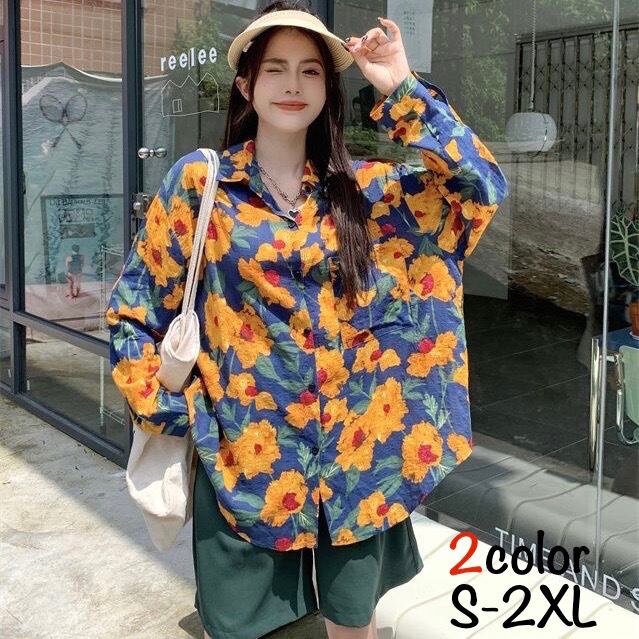 シャツ 長袖シャツ カジュアルシャツ 花柄シャツ 花柄 トップス レディース 長袖 襟付き ポロカラー ボタン 前開き プリント ルーズ レトロ カジュアル きれいめ 可愛い お洒落 普段使い 日常使い 普段着 お出かけ デート 女子会 休日 秋 イエロー 黄色 パープル 紫 S M L XL 2XL 10代 20代 30代 大人 大人可愛い コーデ コーディネート 韓国 ファッション オルチャン お取り寄せ 送料無料 hll-1207