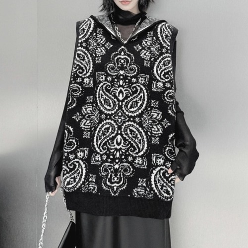Paisley hoodie vest C0813