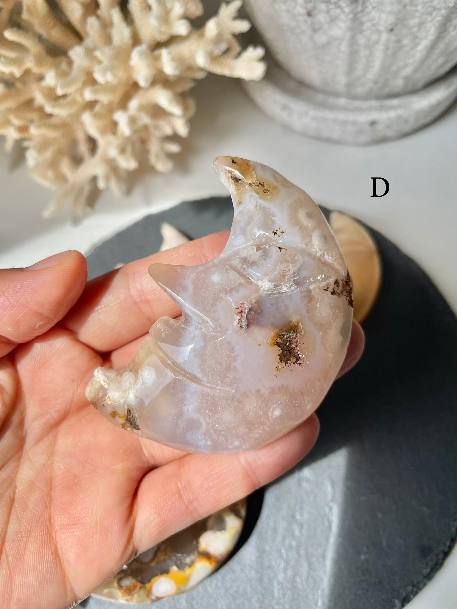 Flower Agate Moon shape stones(L) ①/ フラワーアゲートムーンシェイプ(L)①