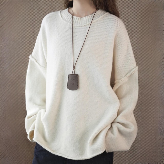 アウトシームドロップショルダールーズニット　A01953