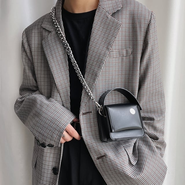 【予約販売】ショルダーバッグ シンプル メンズ クラシカル ミニバッグ 華奢 ブラック チェーン 斜め掛け メッセンジャー 黒 シック こなれ感 お洒落 韓国 トレンド
