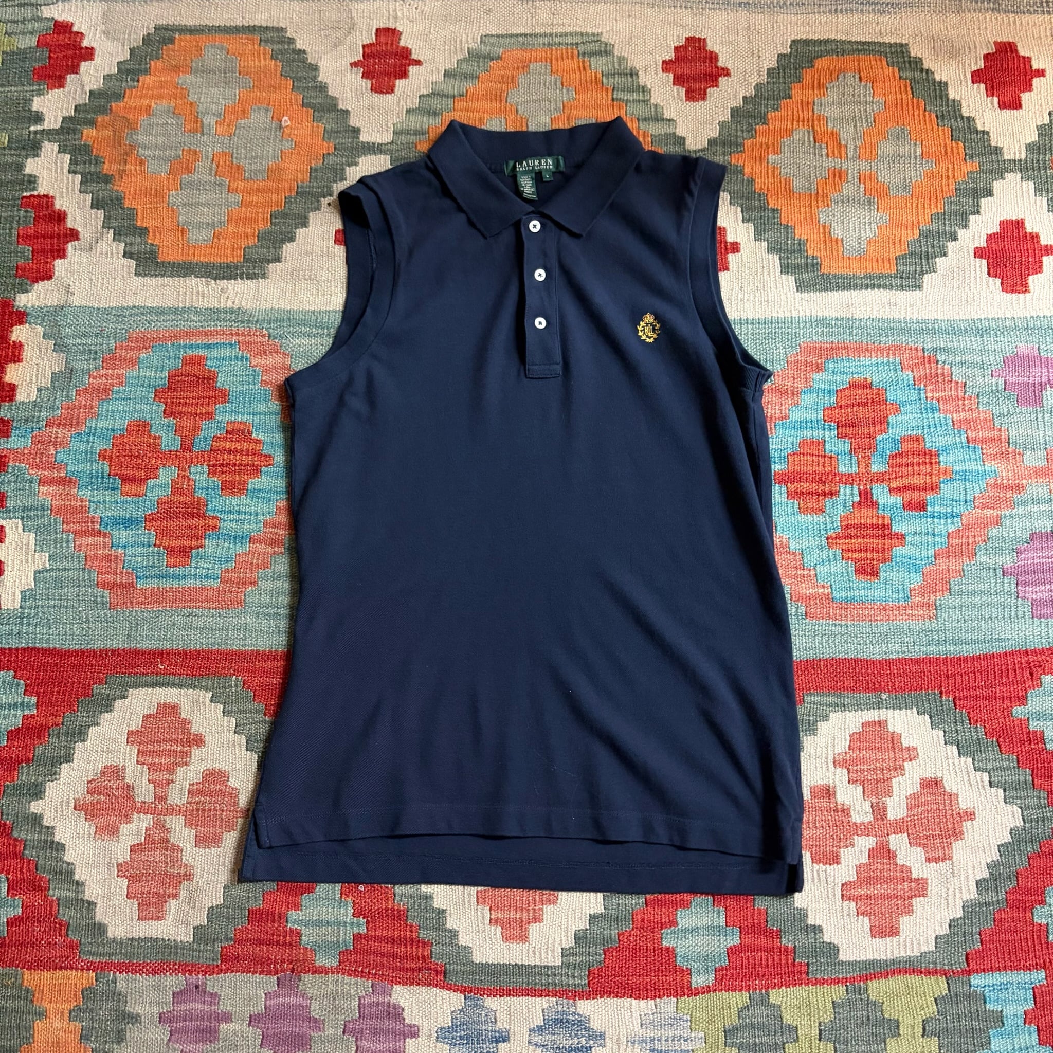 45rpmレディースノースリーブポロシャツ ネイビー ロゴ刺繍 a57113c137f0fd3e9378fb7c5742f3