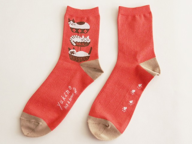 yukino textile socks 『cat tower』レッド
