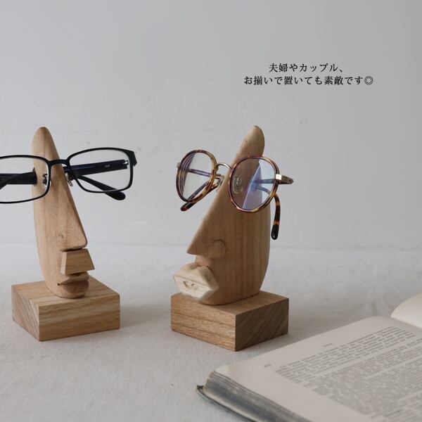 冬SALE 無塗装 天然無垢ウッド メガネスタンド ひげ ちょび髭 眼鏡