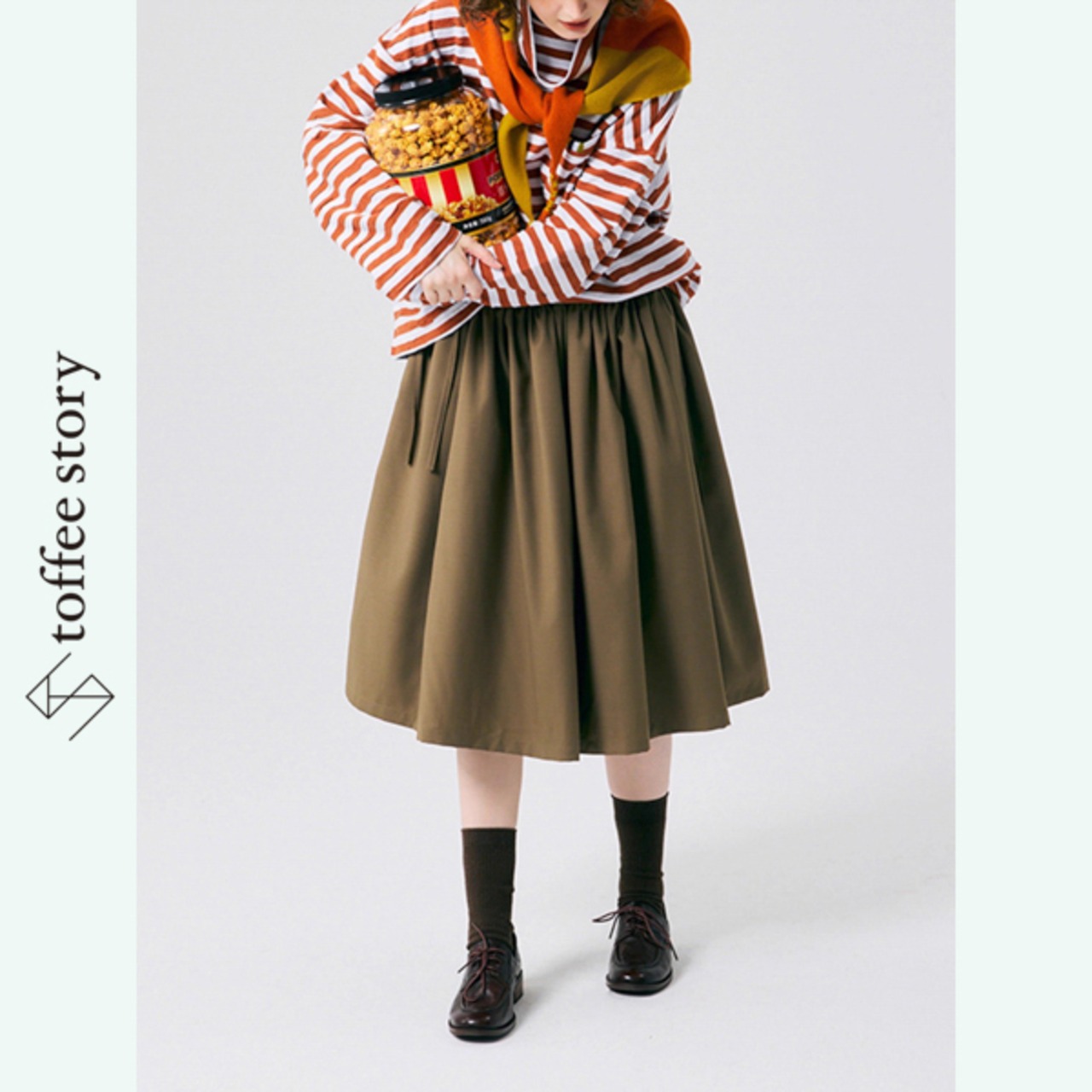 【2color】風を結ぶリボンと揺れるギャザースカート 《P0274》