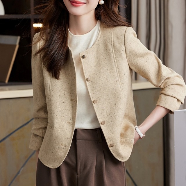 ラウンドネックノーカラージャケット Me0931