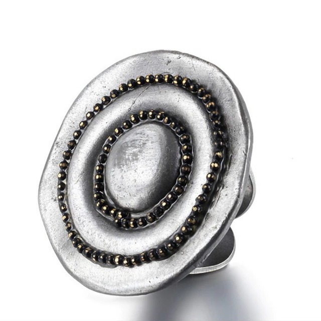 【TR0409】Black Beads Round Wave Ring