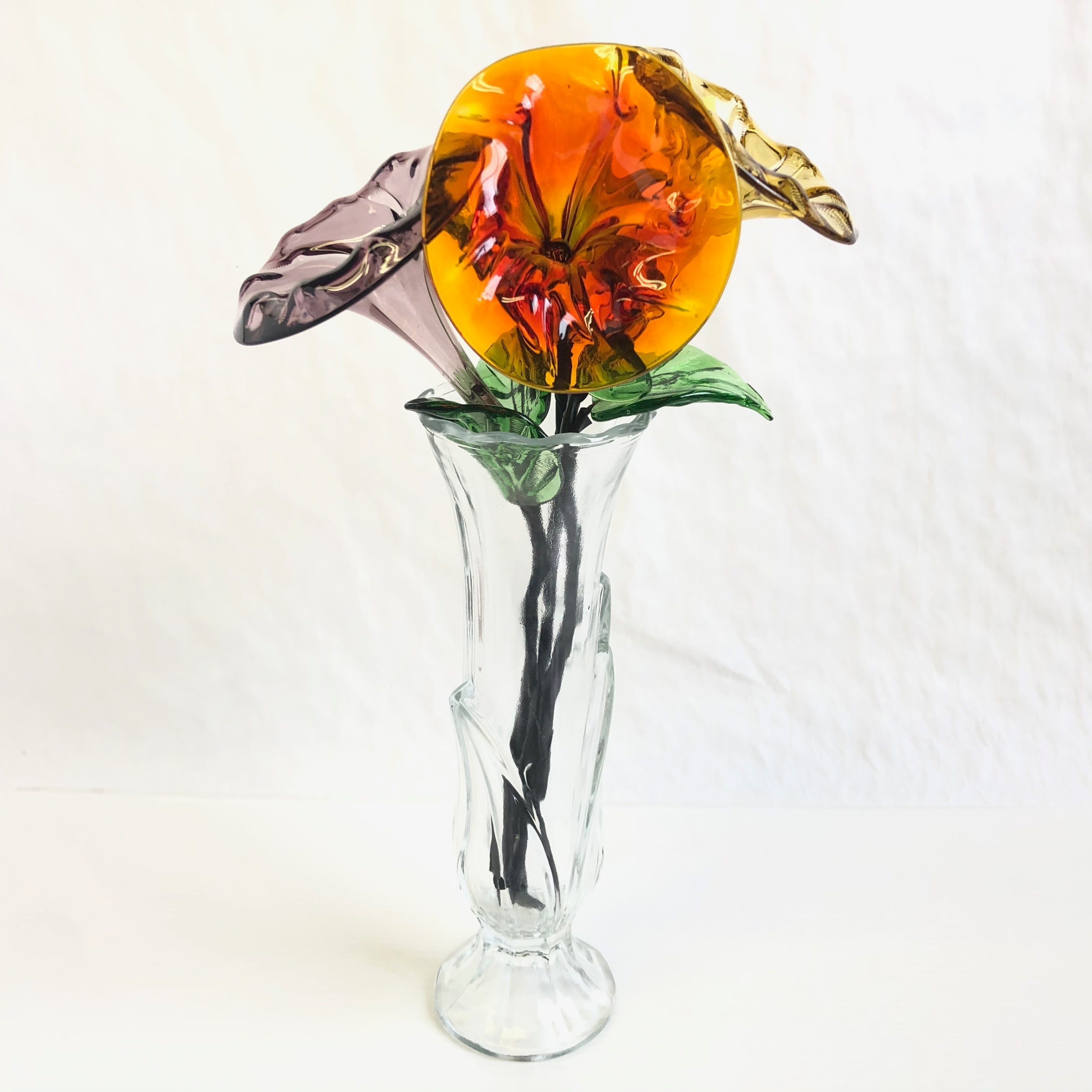 ガラス細工 花瓶 ガラス レトロ 花器 置物 オブジェ 高さ約31cm