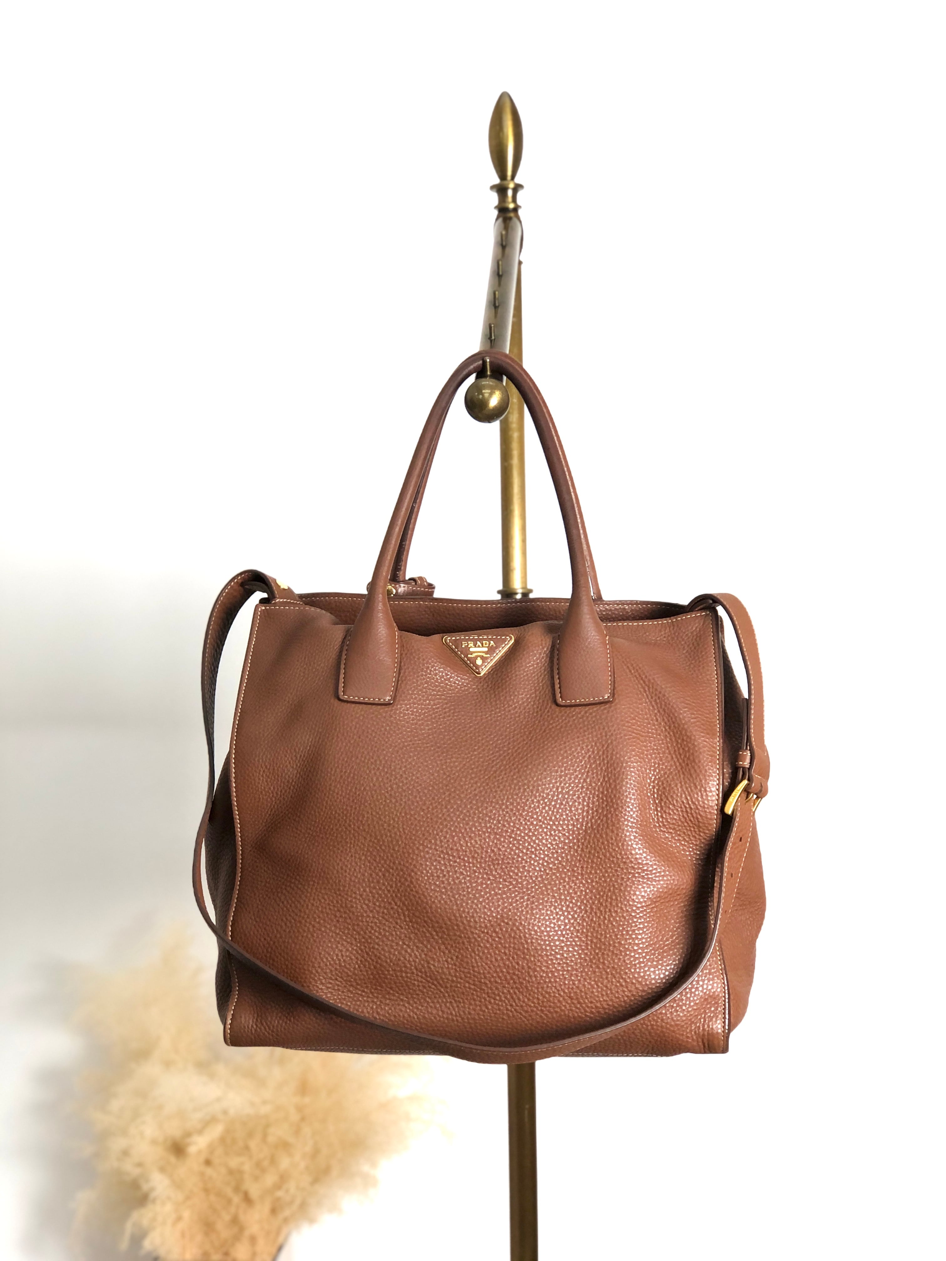 PRADA プラダ ハンドバッグ ブラウン トライアングルロゴ レザー 2way