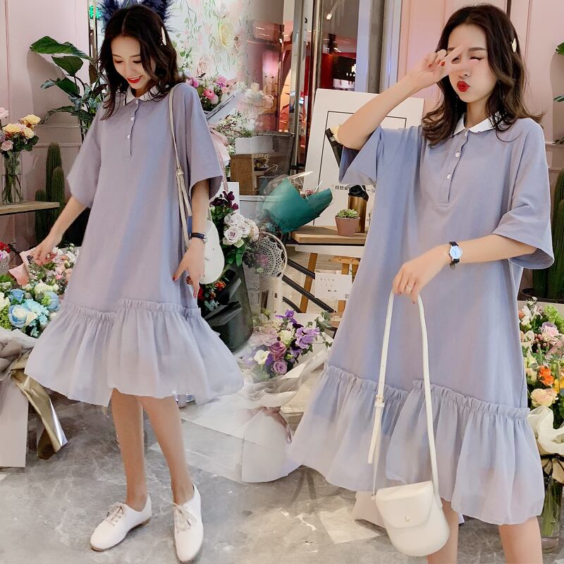 【新作】【送料無料】 スタイルプラスサイズハーフスリーブターンダウンカラールーズマタニティドレスコットンパッチワークメッシュ妊婦ドレスかわいい 半袖 大きめサイズ 大人ガーリー スウィート キュート カジュアル AL expec332217555471