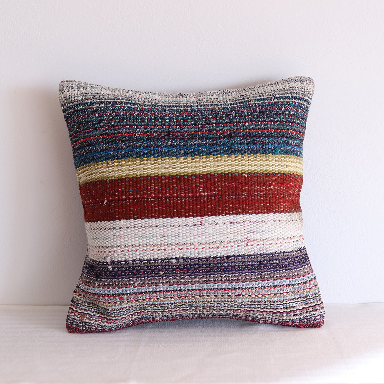 【即納品】オールドキリム・クッションカバー|彩りのストライプ・1点もの(40×40cm)C-13956