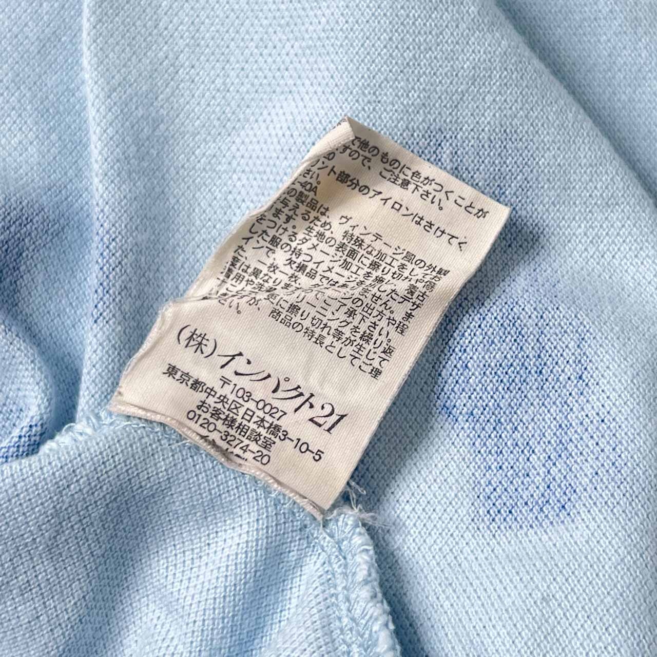 90s Polo by Ralph Lauren ポロラルフローレン CUSTOM FIT ペイント アート デザイン 鹿の子 半袖 ポロシャツ L/水色 メンズ インパクト21 ビンテージ