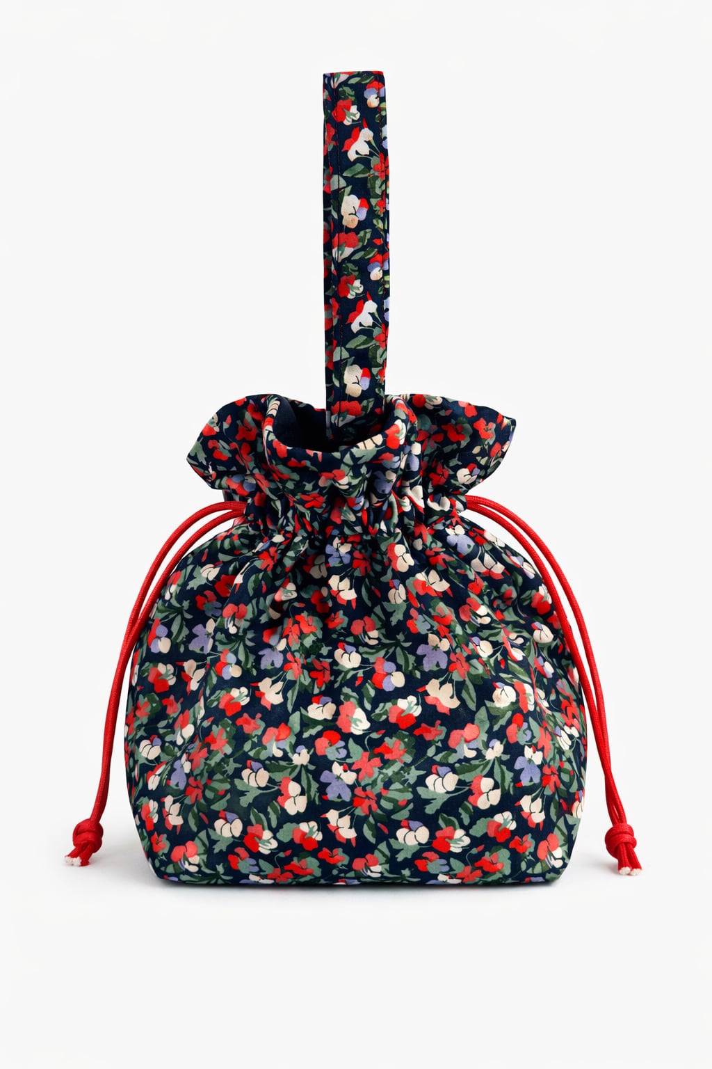 purple  flower ワンハンドルミニバッグ(赤ロープ)