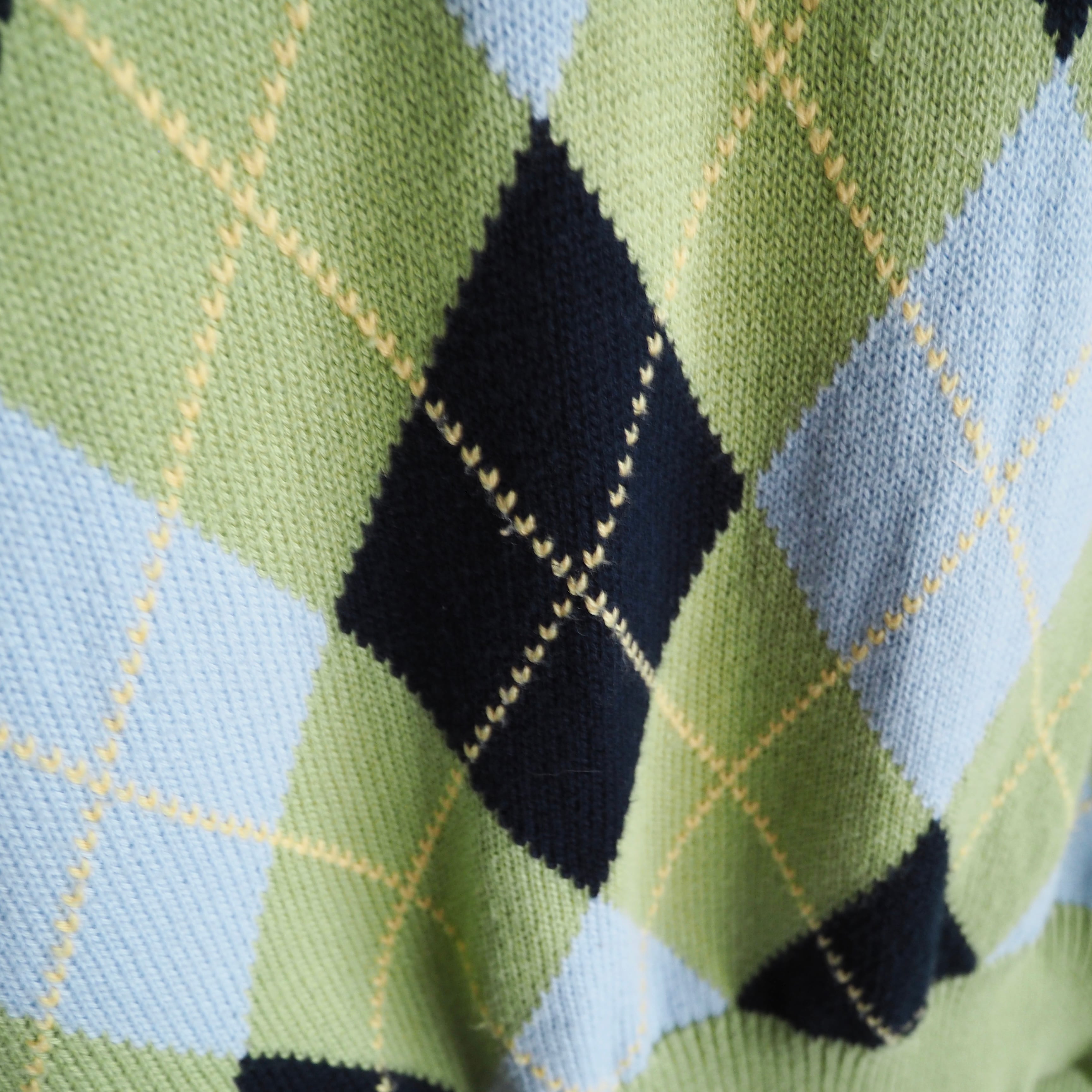 ” Brooks Brothers ” light green × yellow stitch argyle check pattern knit vest