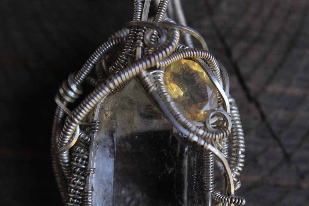 Ganesh himal Crystal & Crystal opal silver925 wirewrapping pendant