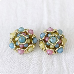 【フランス直輸入】色とりどりのパステルカラーが可愛らしい 存在感ある大きさ ヴィンテージ イヤリング