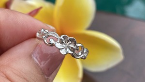 南国ムード漂う プルメリアと波模様 リング シルバー925 指輪 Bali サイズ調整可 花 バリシルバーG90No10
