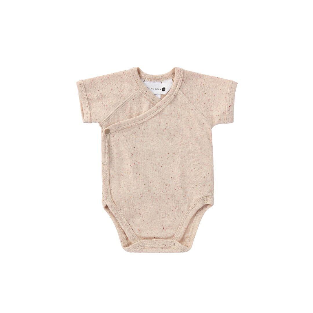 Organic Kimono Bodysuit S/S [ Beige Speckled ] / SUSUKOSHI