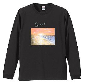 リブ付き長袖Tシャツ。SX～XXL。オシャレなイラスト付ロンT。sunset2