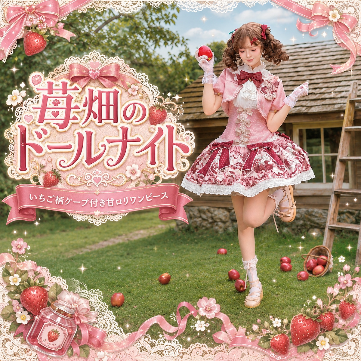苺畑のドールナイト いちご柄ケープ付き甘ロリワンピース | ロリータ