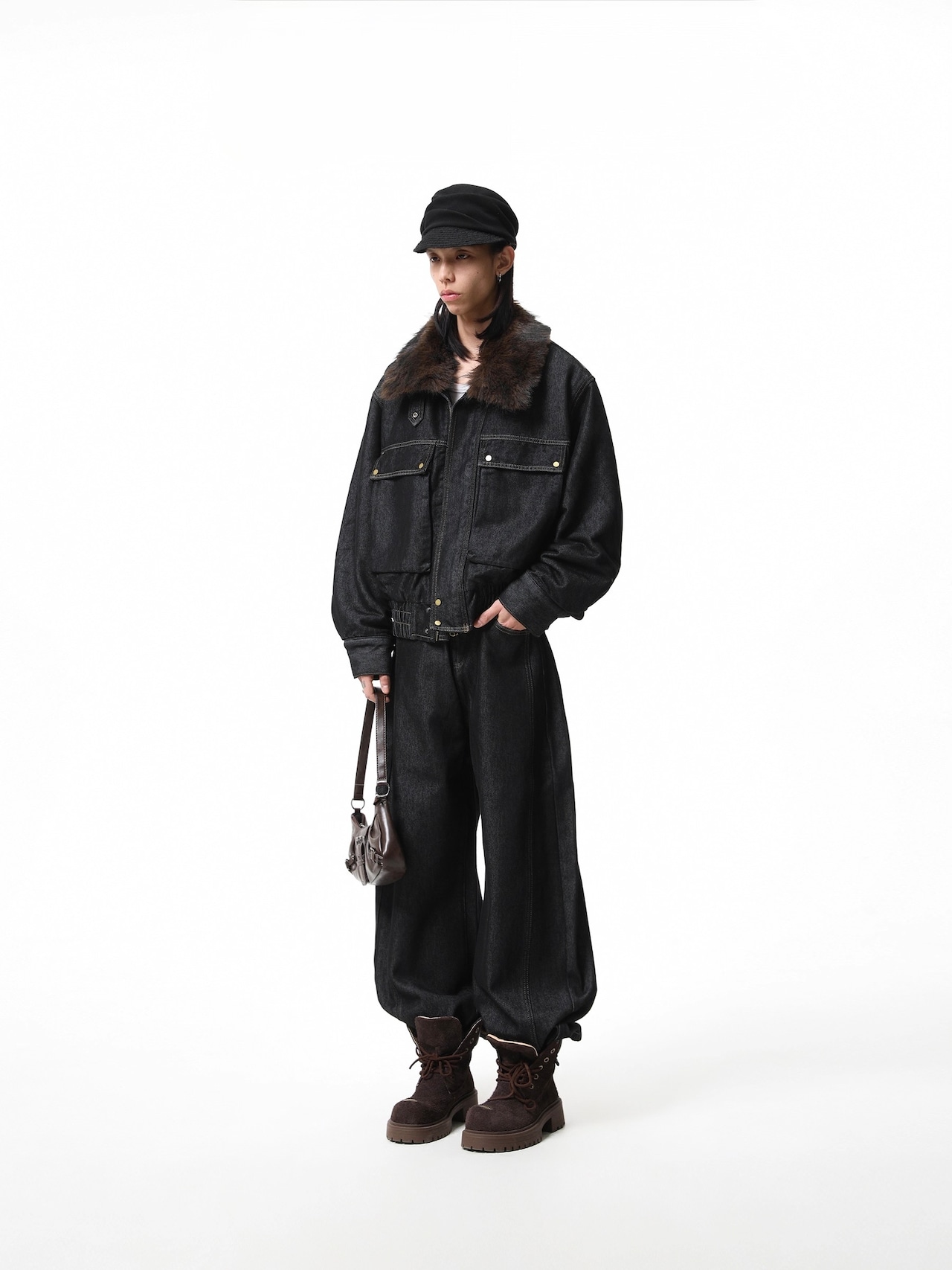 BOOGOOVOGUE Rabbit Fur Lined Denim Jacket