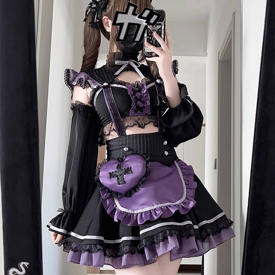 ナースロリータ コスプレ衣装｜白×赤クロス フリルワンピース アイドル