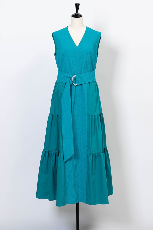 Bumpy Side Gather Dress　TURQUOISE