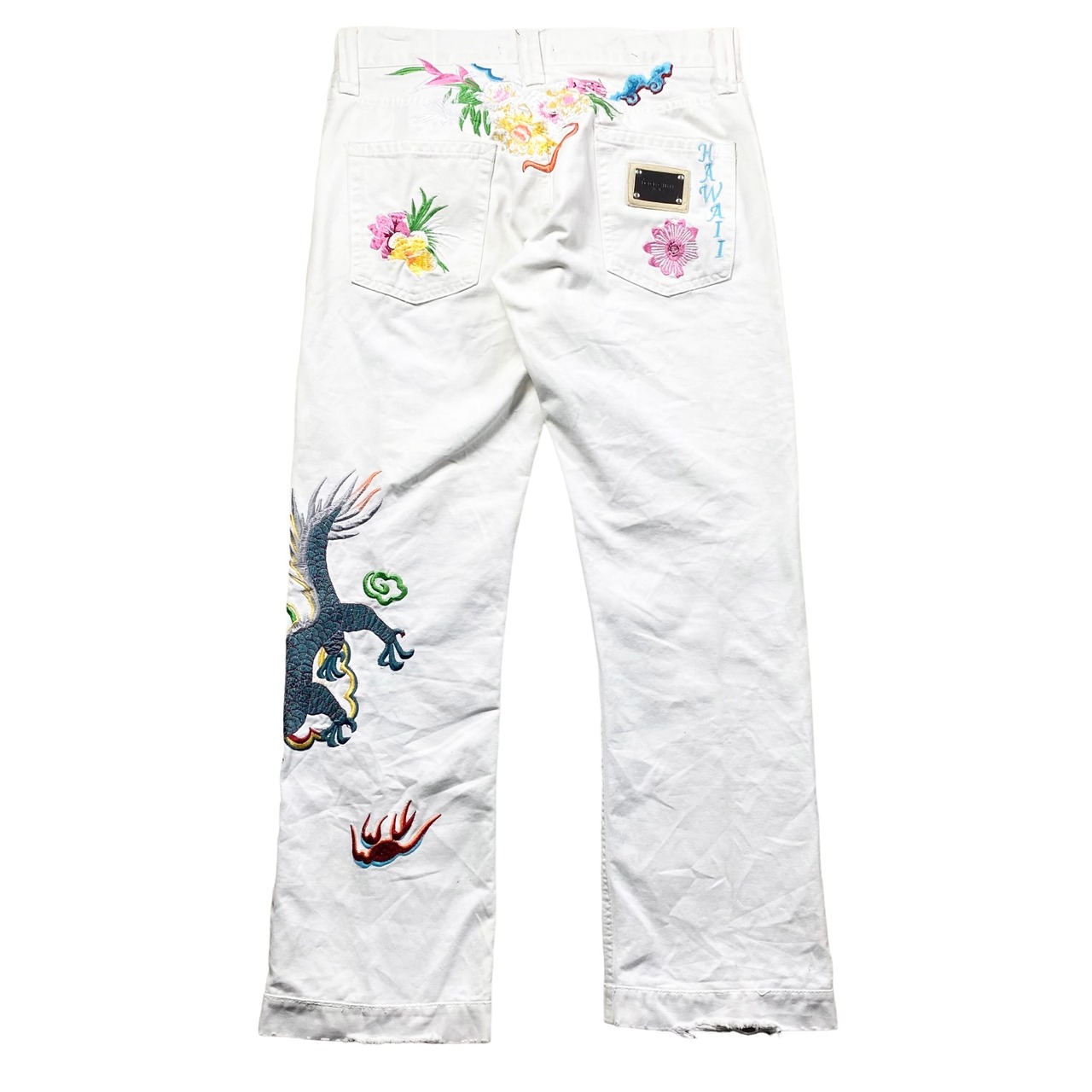 archive 2005SS DOLCE&GABBANA Hawaii embroidery white denim pants