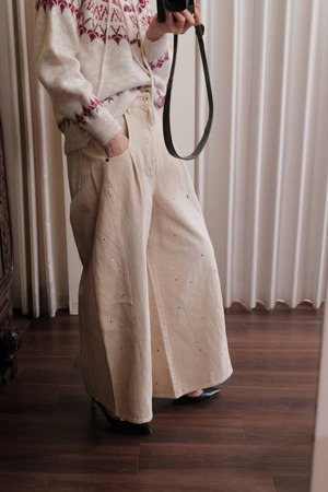paint denim pants beige