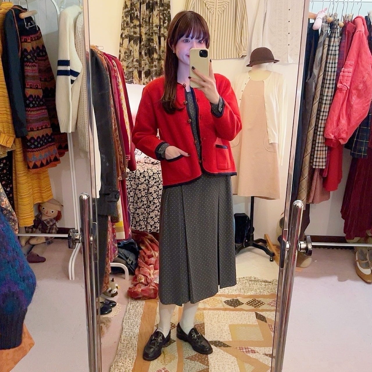 red × navy piping knit cardigan