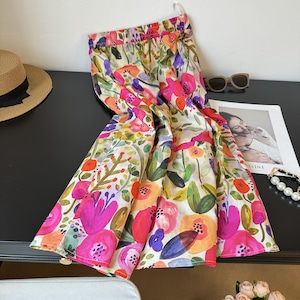 oil painting floral a-line midi skirt<sk1529>