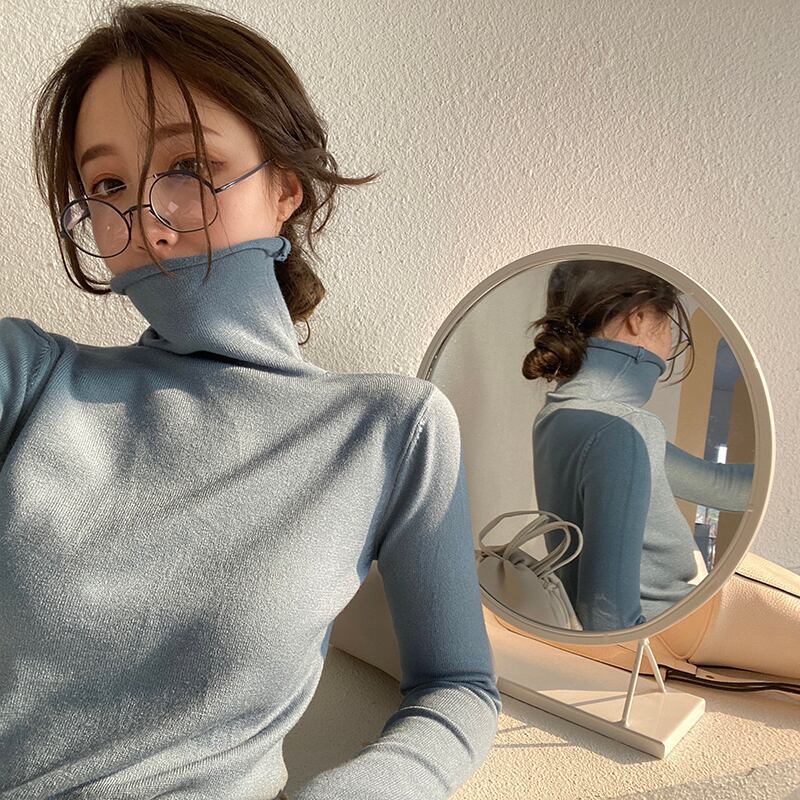 マルチカラーハイネックボトミングシャツ2020年秋新作スリムスリミングオールマッチセーターレディース優しい風ニットトップス ドラファッションホール34977723681